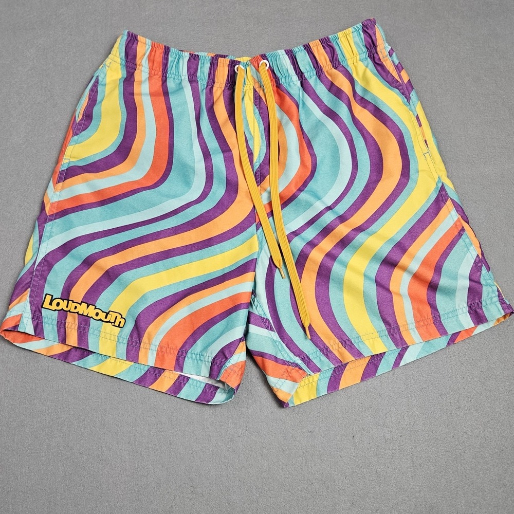 LOUDMOUTH LM Men's Board Shorts Sz M Lined Swimsuit Vibrant Striped Torrey Lines